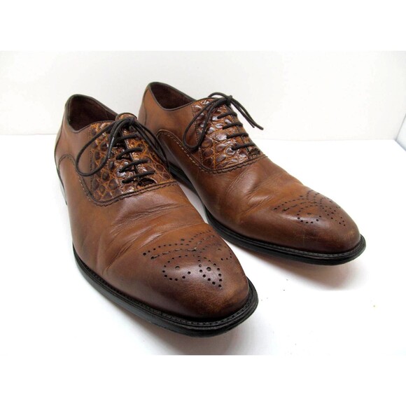 Belvedere Mens Handmade Brown Leather And Genuine Alligator Oxfords Size US 13 D main image 11
